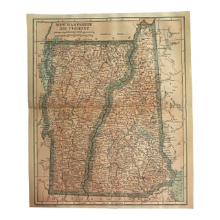 1920s Vermont & New Hampshire State Map For Sale