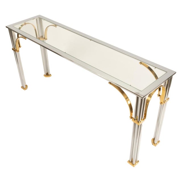 Metal Mid Century Modern Chrome & Brass Glass Console Sofa Table by John Vesey 1960s For Sale - Image 7 of 14