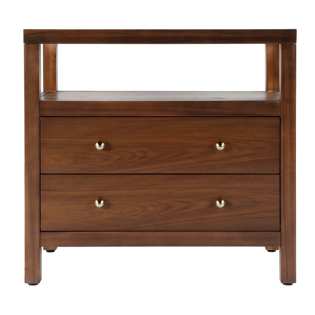 Nora 28 in. W Rectangular 2 Drawer Wide Nightstand with Open Shelf, Walnut For Sale In Chicago - Image 6 of 11