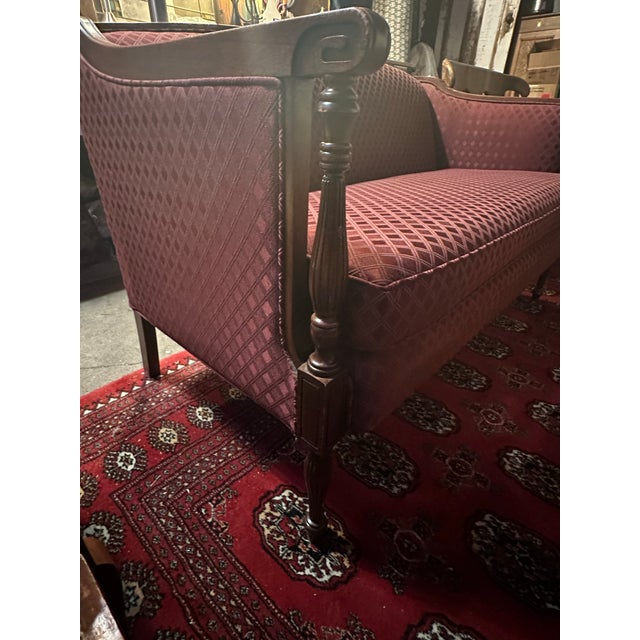 Sheraton Early 20th Century Sheraton Style Mahogany Camel-Back Settee For Sale - Image 4 of 7