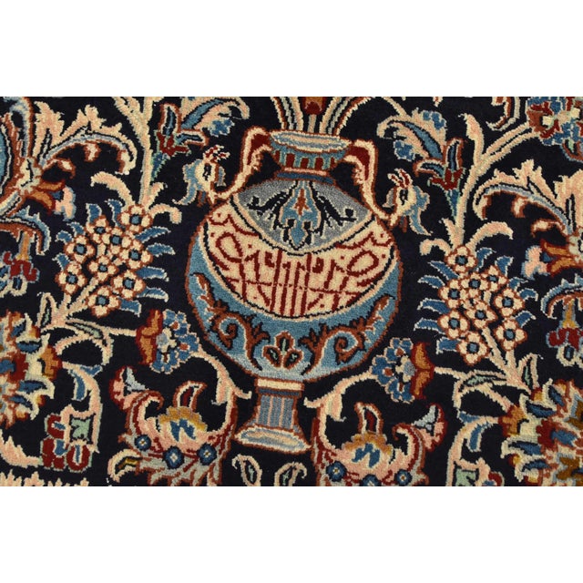 1990s Fine Kashmar Rug 6’4” X 9’5” Blue Wool Vintage Hand-Knotted Oriental Carpet For Sale - Image 5 of 15