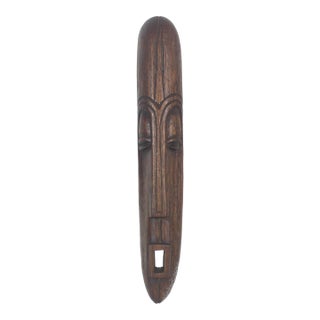Mid Century Carved Wood Face Mask Signed by Artist For Sale