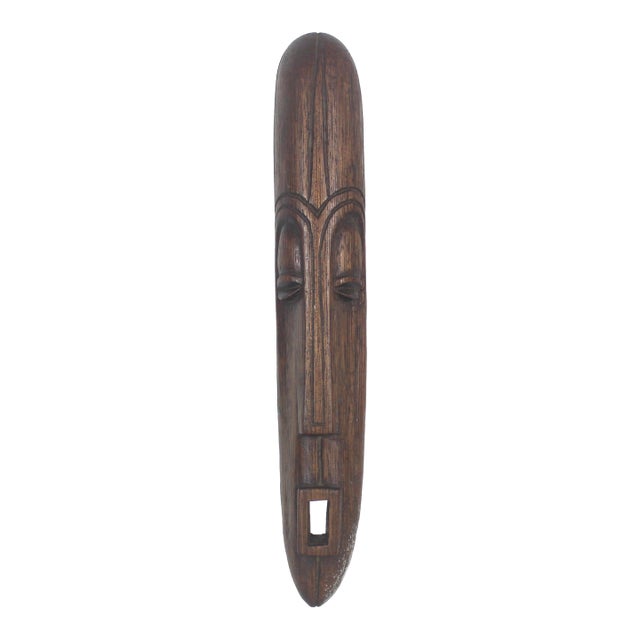 Mid Century Carved Wood Face Mask Signed by Artist For Sale