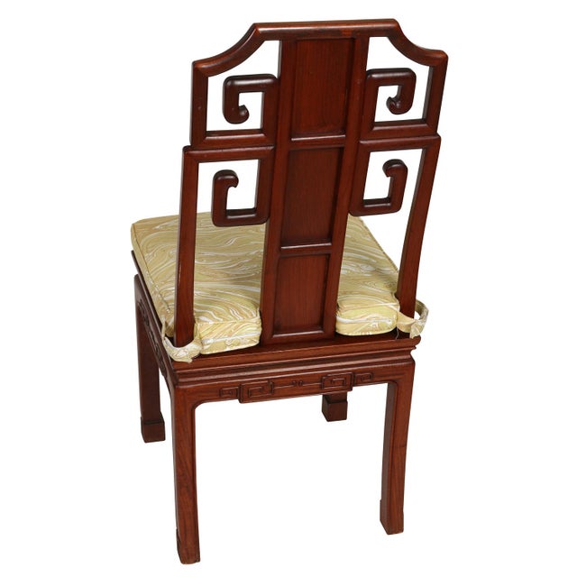 Chippendale Set of Four Vintage Rosewood Side Chairs With Custom Ochre Marbled Meg Braff Designs Cushions For Sale - Image 3 of 3