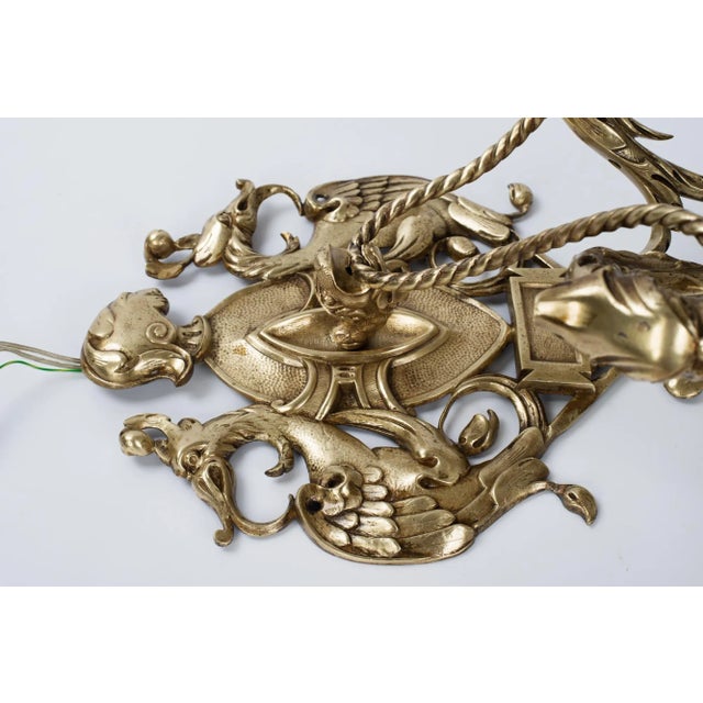 1950s Brass Dragon 2-Light Wall Sconce For Sale - Image 4 of 12