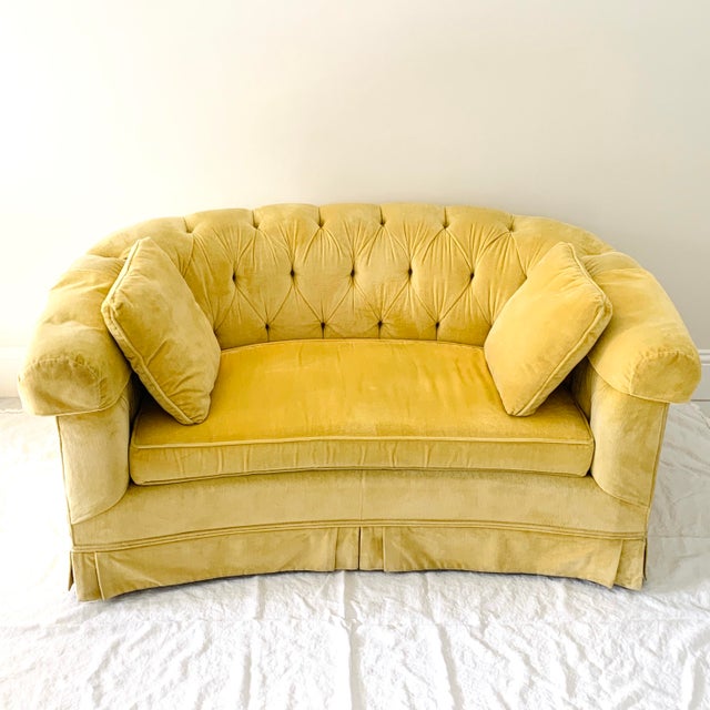 Vintage 1950s Hollywood Regency Tufted Yellow Velvet Loveseat Chairish