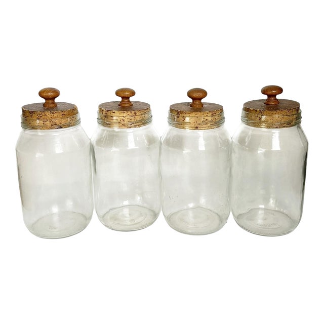 Glass Jars with Cork Stoppers, France, 1950s, Set of 4 For Sale