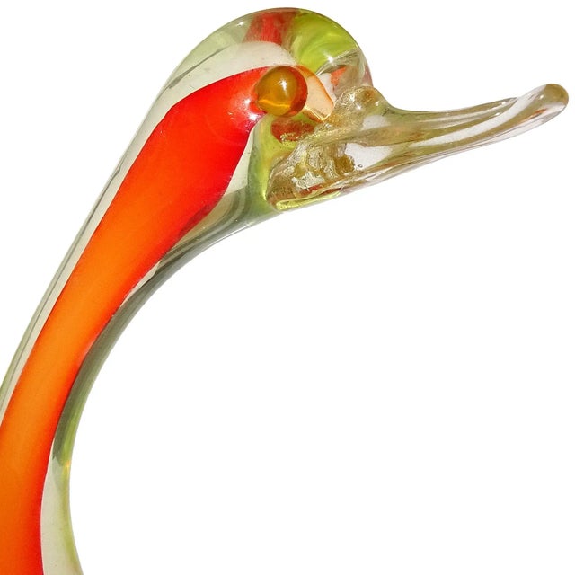 Figurative Vintage Cenedese Murano Yellow Orange Uranium Uv Reactive Gold Flecks Italian Art Glass Bird Sculpture For Sale - Image 3 of 10