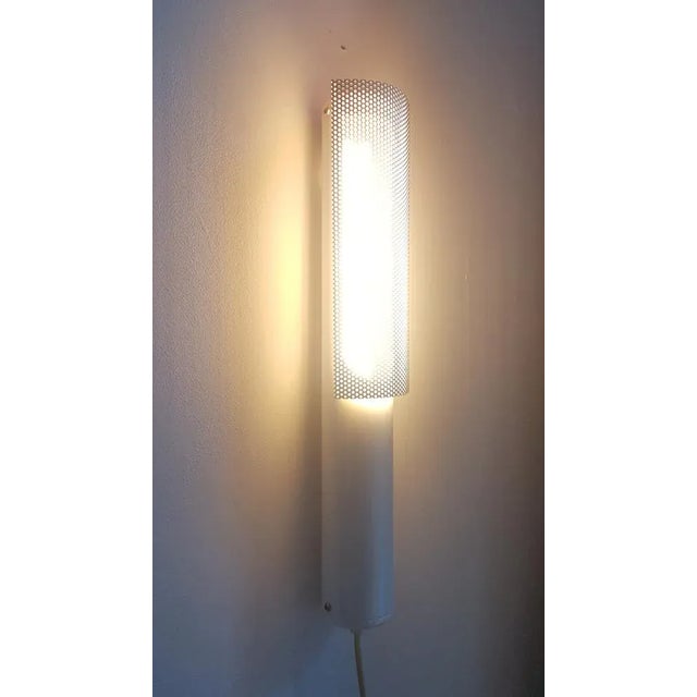 Vintage Modernist White Plastic & Perforated Metal Sconce, 1980s For Sale - Image 4 of 8