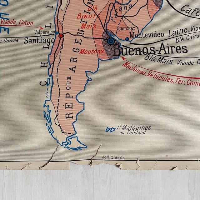 Beige Vintage 1950s Double-Sided School Map South America / North America, 1950s, Cardboard For Sale - Image 8 of 13