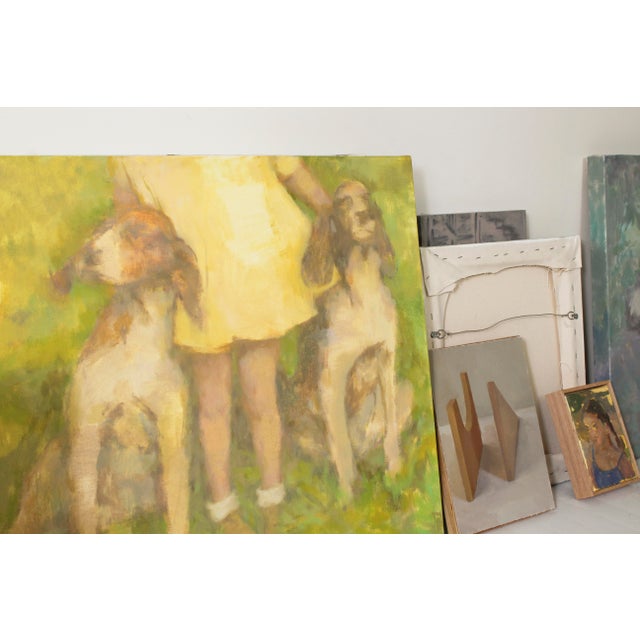 Figurative Girl and Dogs Large Original Oil Painting on Canvas by Michelle Farro For Sale - Image 3 of 5