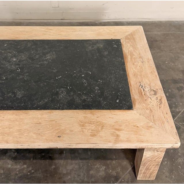 Mid-Century Belgian Brutalist Stripped Oak and Black Marble Coffee Table For Sale - Image 10 of 12