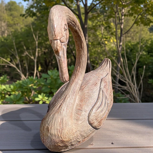 Plastic Vintage 1990s Faux Bois Carved Large Decorative Swan Statue For Sale - Image 7 of 13