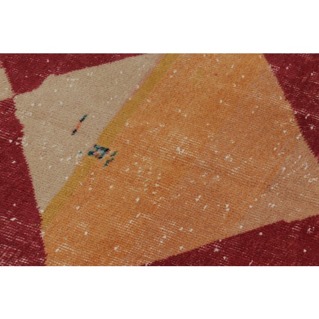 1960s Vintage Distressed Rug in Red With Bold Diamond Medallions - Rug & Kilim For Sale - Image 5 of 8