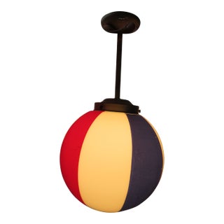 Vintage Barbershop Pendant Lamp 10" Glass Globe ~ Beach Ball ~ Circus ~ Mid Century Ceiling Light For Sale