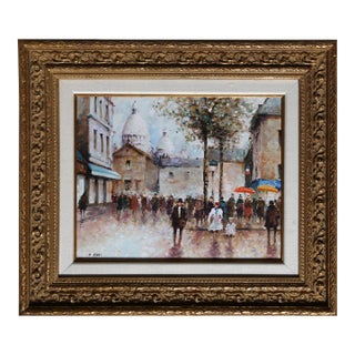 Montmarte, Andre Vinot Oil on Canvas Mounted to Wood, Signed Lower Left For Sale
