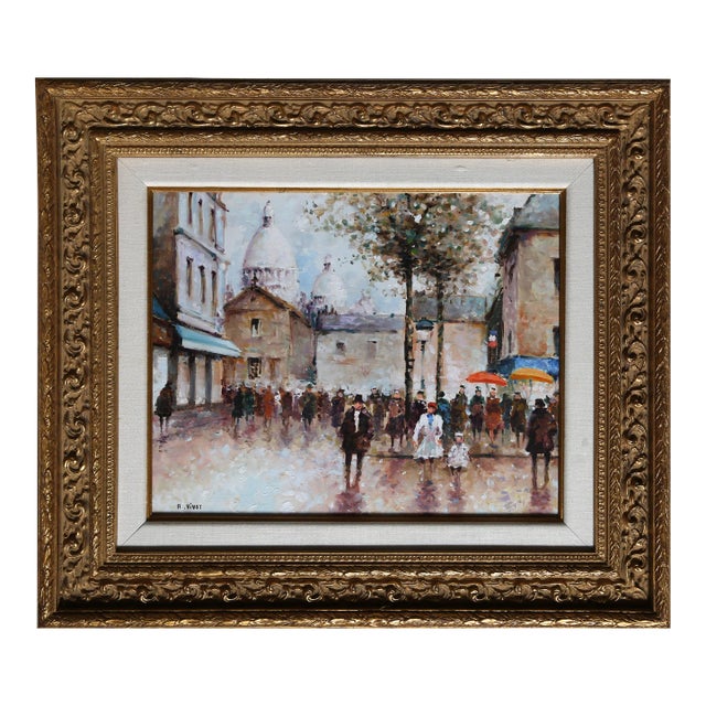 Montmarte, Andre Vinot Oil on Canvas Mounted to Wood, Signed Lower Left For Sale