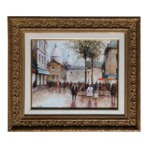 Montmarte, Andre Vinot Oil on Canvas Mounted to Wood, Signed Lower Left