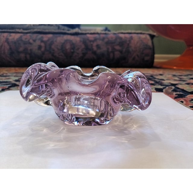 Glass Vintage Murano Attributed Lilac Lavender Square Flower Ashtray - Mid-Century Italian Sommerso Glass For Sale - Image 7 of 8