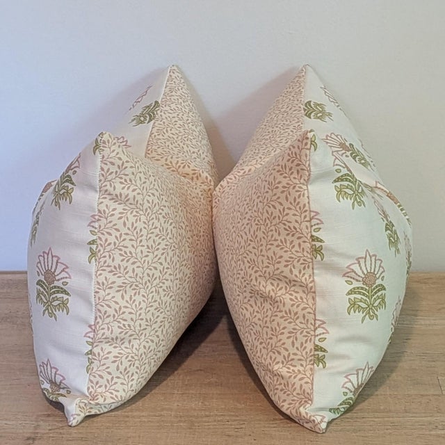 Transitional Anna French Millford Lumbar Pillows in Pink & Green For Sale - Image 3 of 8