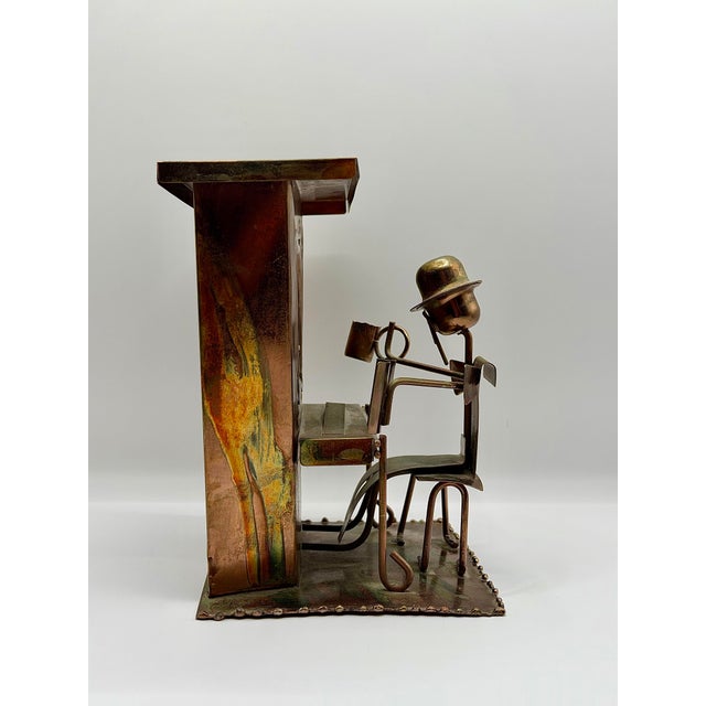 Mid-Century Modern Vintage Sanyo Music Box Copper Piano Player Sculpture Wind Up Music Box For Sale - Image 3 of 6