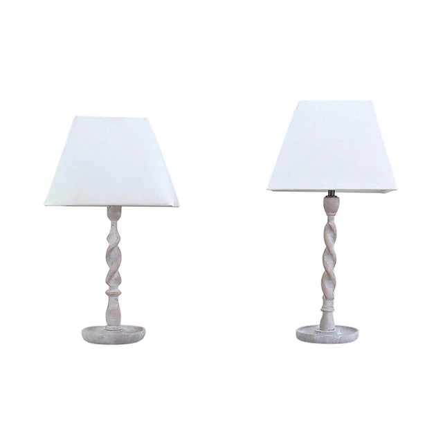 Antique English Limed Oak Table Lamps, 1920s, Set of 2 For Sale - Image 9 of 9