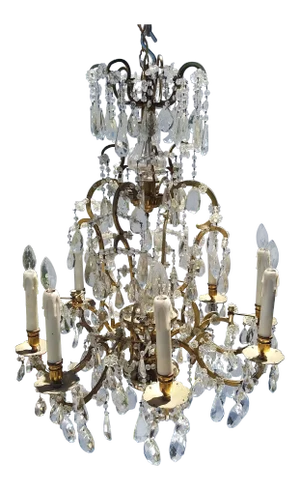 Bagues Style Gilt Brass and Highly Beaded Chandelier With Bottom Section That Lights Up