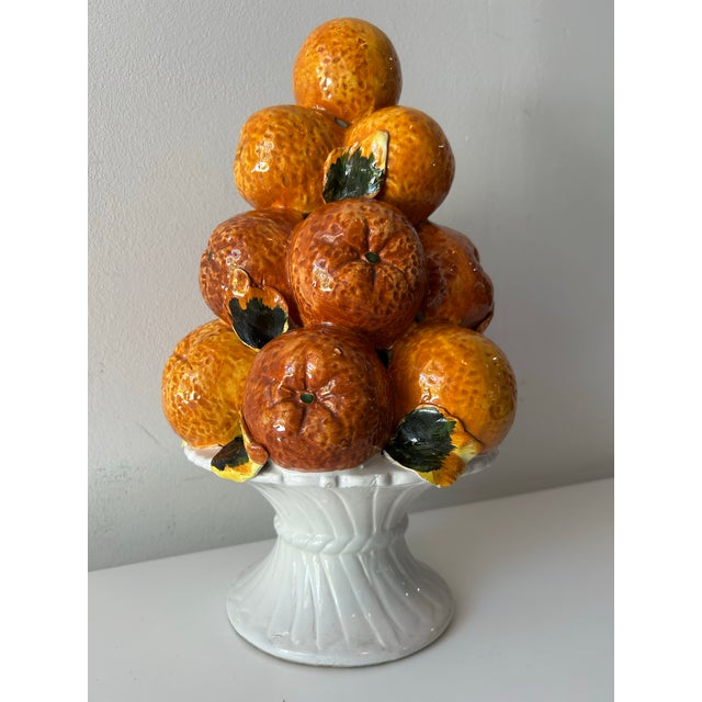 Vintage Mid Century Italian Majolica Orange Topiary Centerpiece For Sale - Image 4 of 12