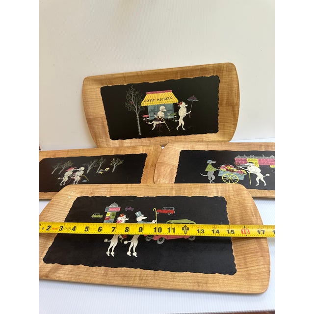 1950s Signed Kentley "The Romance of Fifi and Pepe" Full Set(4) Wooden Tray For Sale - Image 12 of 16