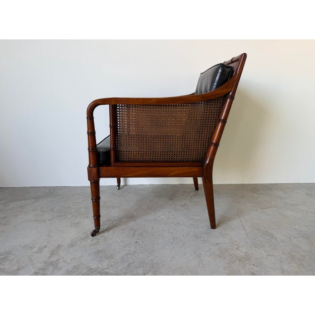 Wood 1970s Hickory Chair Regency Style Faux Bamboo Caned Lounge Armchair on Brass Casters For Sale - Image 7 of 12