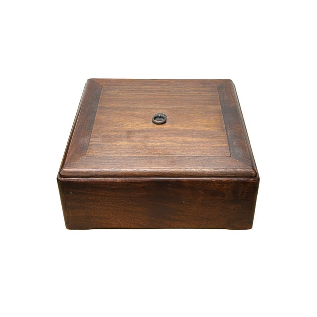 1990s Oriental Plain Surface Brown Natural Wood Small Square Accent Box For Sale - Image 5 of 8