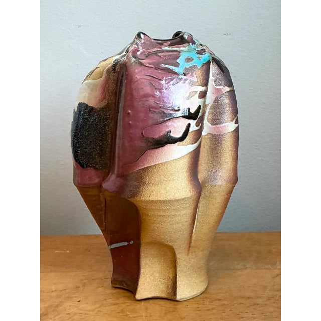 Ceramic Vintage Abstract Drip Glaze Ceramic Vase For Sale - Image 7 of 12
