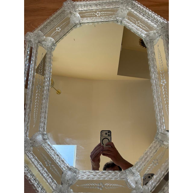 Hollywood Regency Vintage Venetian Murano Style Octagonal Glass Mirror For Sale - Image 3 of 12