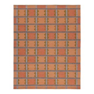 Rug & Kilim’s Scandinavian Style Kilim in Orange, Gray & Brown Geometric Pattern - 6x9 For Sale