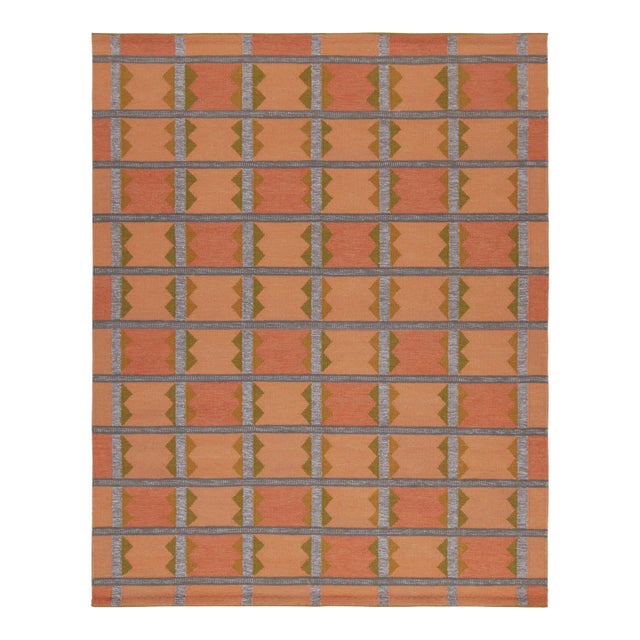 Rug & Kilim’s Scandinavian Style Kilim in Orange, Gray & Brown Geometric Pattern - 6x9 For Sale