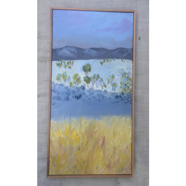 Farmhouse Original Signed “Blue Landscape” Framed Oil Painting For Sale - Image 3 of 10