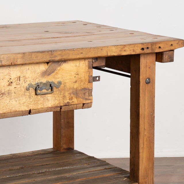 Early 20th-Century Rustic Pine Work Table or Kitchen Island For Sale - Image 10 of 13