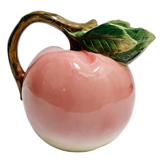 Vintage Majolica Style Peach Ceramic Sculptural Pitcher For Sale
