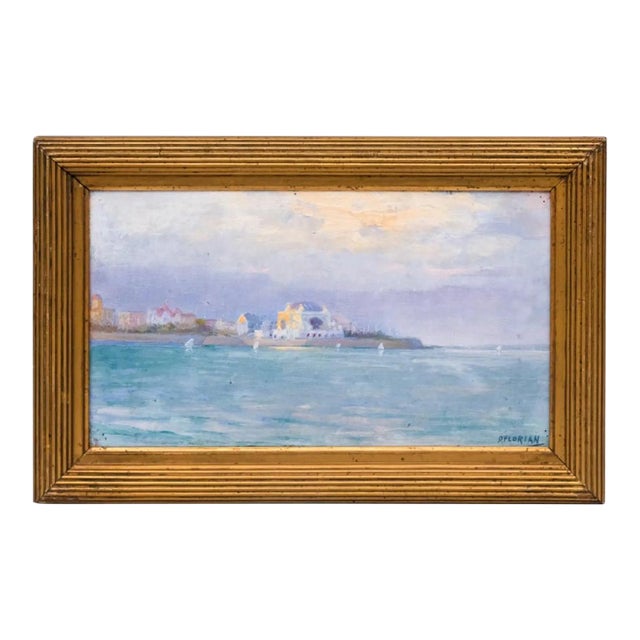 Romanian Artist Dmitrie Florian Sea of the Casino Constanta Silver Coast Black Sea Oil Painting For Sale