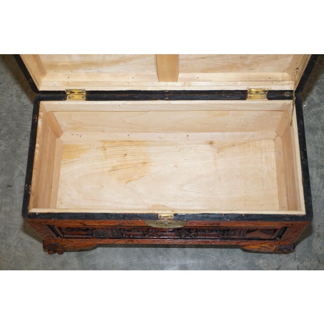 Antique Chinese Hand Carved Camphor Wood Travelling Trunk, 1900s For Sale - Image 15 of 17