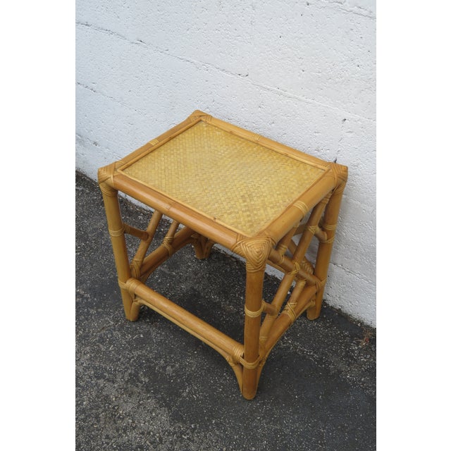 Hollywood Regency Bamboo Rattan Nesting Tables Set of Three 5880 For Sale - Image 12 of 12