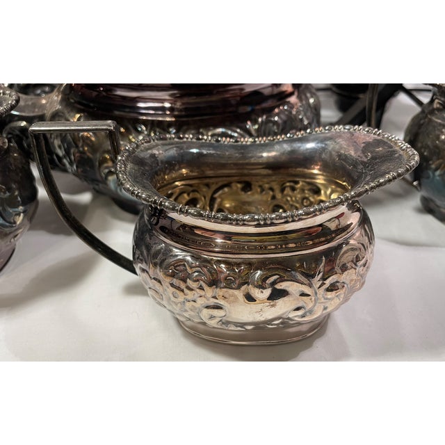Antique 6 Piece Kentshire Sheffield Silver Plated Tea Set Repousse Tilting 1900s For Sale - Image 6 of 11