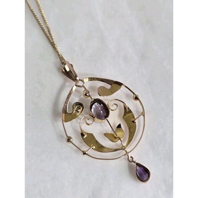 Art Nouveau 9ct Yellow Gold Amethyst Openwork Pendant, 1900 For Sale - Image 17 of 18