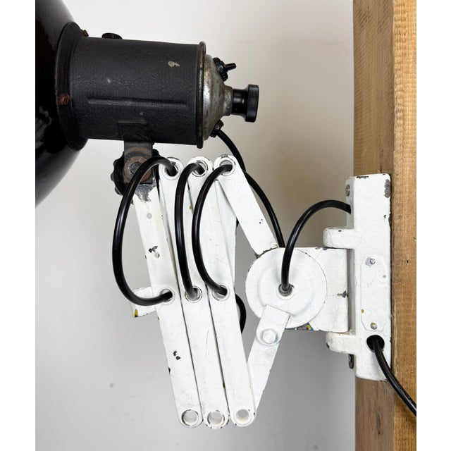 Industrial Black Enamel Scissor Wall Lamp, 1950s For Sale - Image 10 of 18