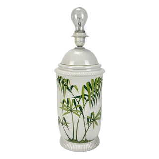 Mid-Century Modern Italian Ceramic Hand Painted Palm Trees Table Lamp, 1960s For Sale