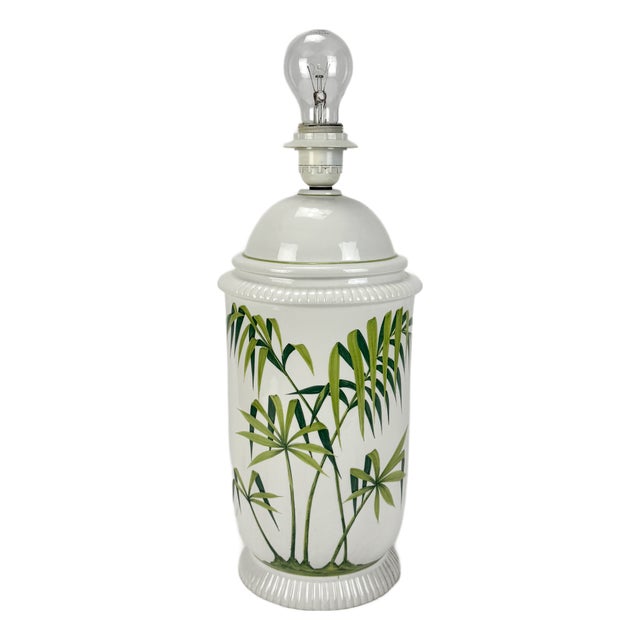 Mid-Century Modern Italian Ceramic Hand Painted Palm Trees Table Lamp, 1960s For Sale