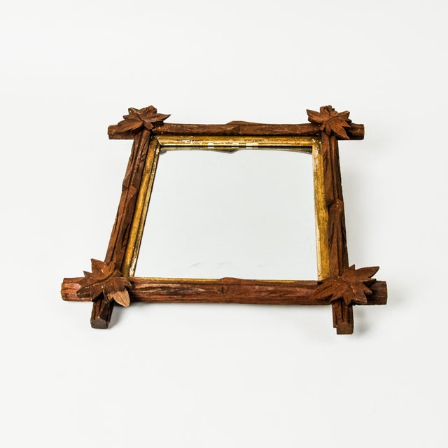Wood Antique Folk Art Carved Wood Tramp Adirondack Gilt Mirror in Brown and Gold For Sale - Image 7 of 10