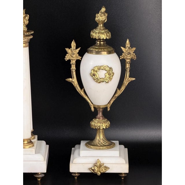 Metal Antique French Mantel Clock Set in Gilt Bronze, 1800s, Set of 3 For Sale - Image 7 of 18