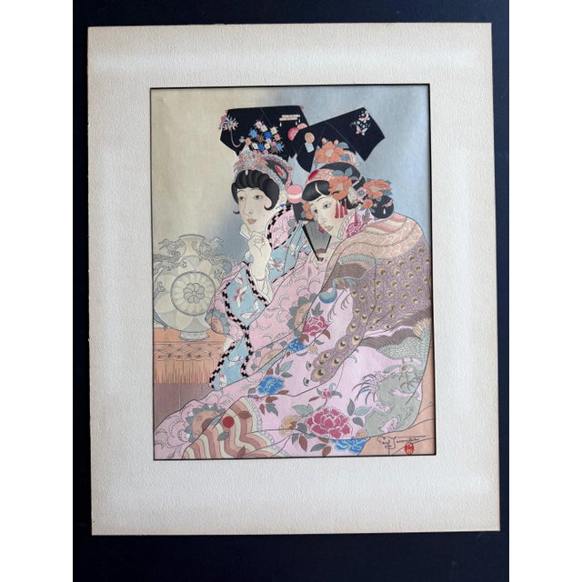 Paper Rare Set of Five Dames Chinoises Et Madchoues Woodblock Prints Paul Jacoulet For Sale - Image 7 of 12