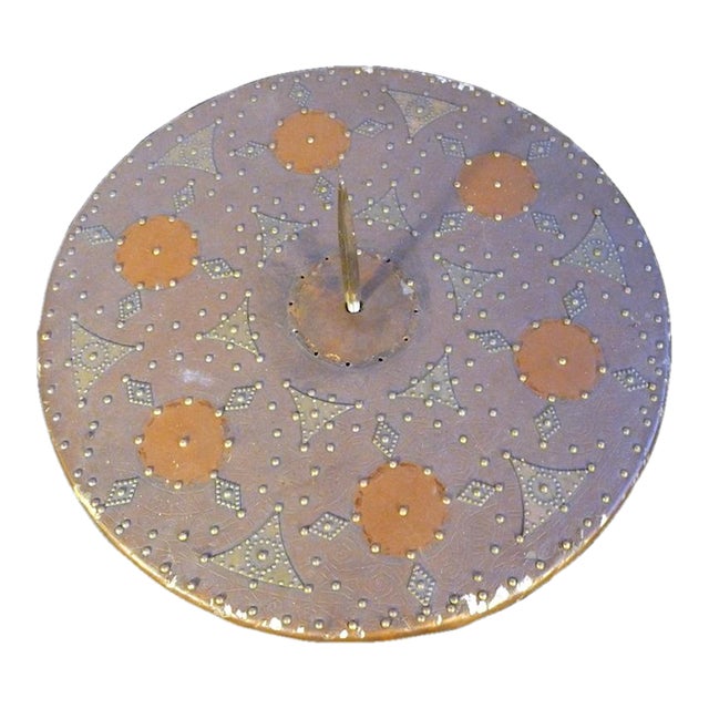 18" Tooled Leather & Studded Scottish Targe Shield: Authentic Hollywood Prop From Global Effects Scultural Wall Art For Sale